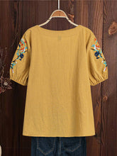 LUNE Women's Summer Floral Printed Round Neck Short Puff Sleeve Casual Casual Shirt